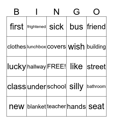 First Day Jitters Bingo Card