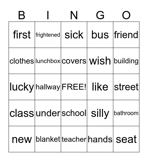 First Day Jitters Bingo Card