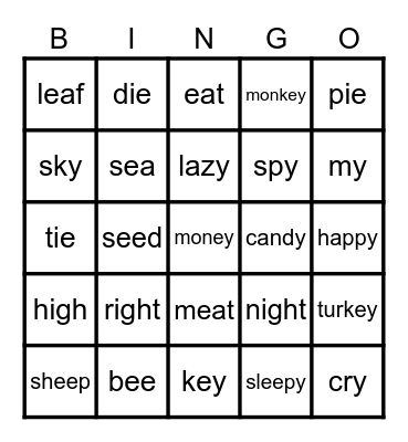 Long e and Long i Bingo Card
