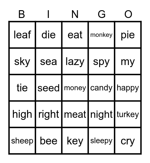 Long e and Long i Bingo Card
