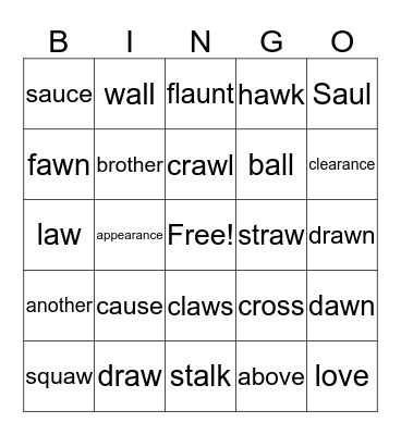 Rhyming Word Bingo Card