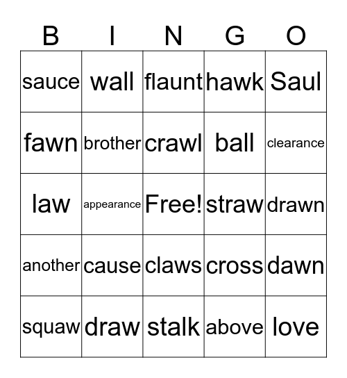 Rhyming Word Bingo Card