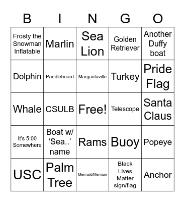 BOAT BINGO Card