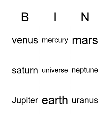 universe Bingo Card