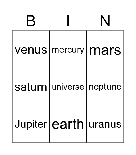 universe Bingo Card