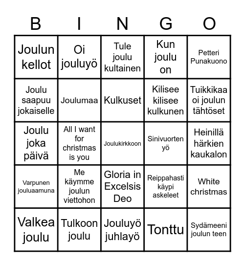 Joulu Bingo Card