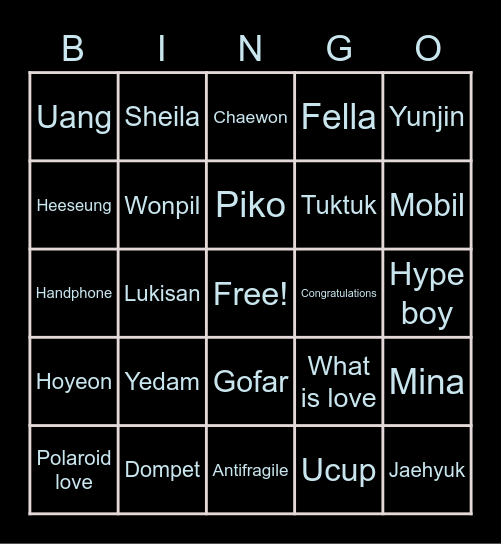 Heeseung’s Bingo Card