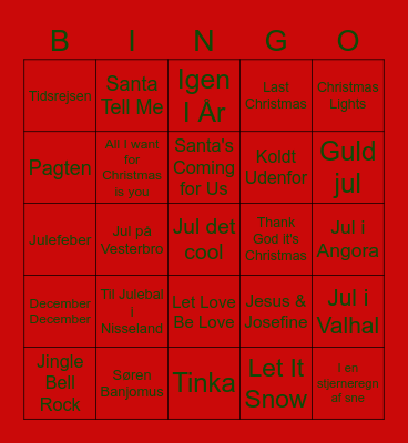 Julemusikbanko Bingo Card