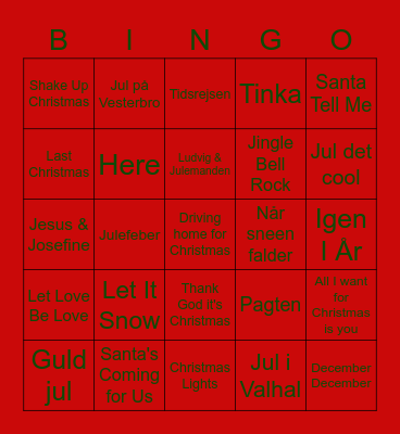 Julemusikbanko Bingo Card