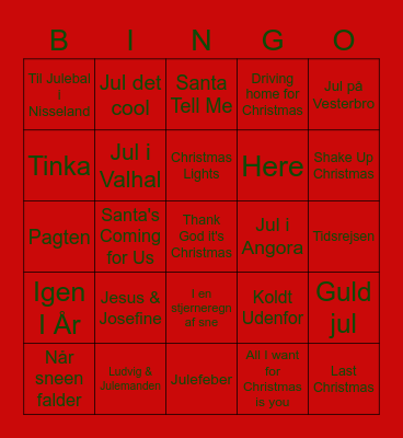 Julemusikbanko Bingo Card