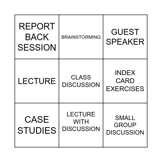 COMMON TEACHING METHOD Bingo Card