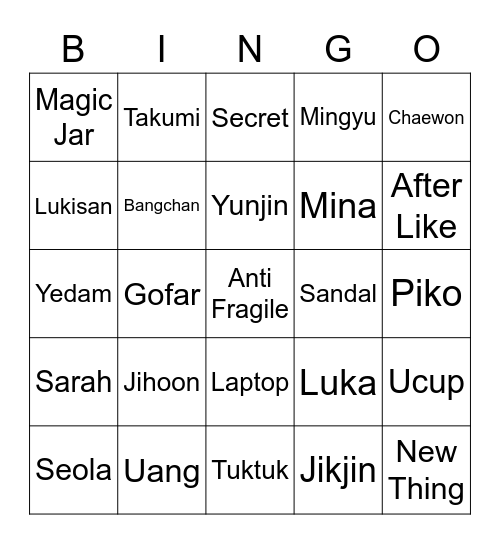 Jihoon Bingo Card