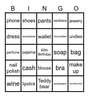 60th Birthday Celebration Bingo Card