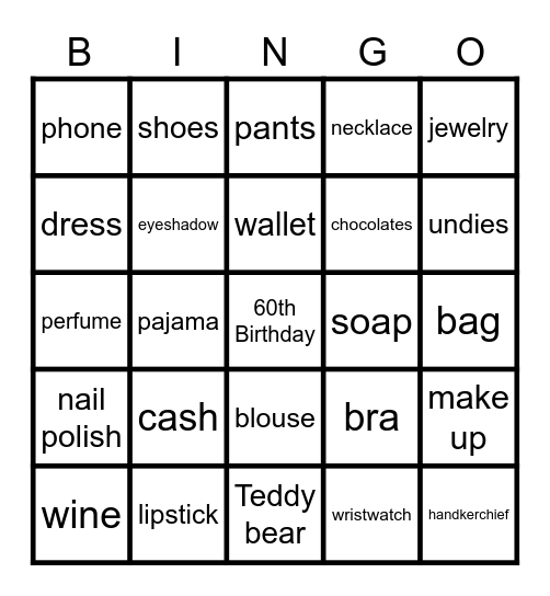 60th Birthday Celebration Bingo Card