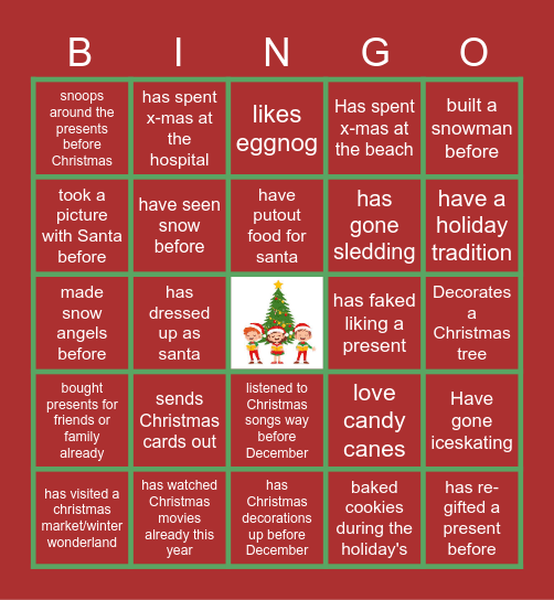 GCS Virtual holiday bingo Card