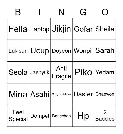 Sahi's Bingo Card