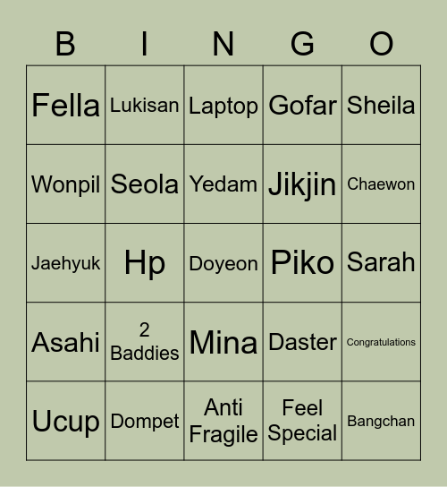 Sahi's Bingo Card