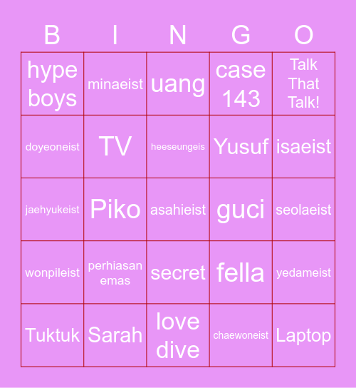 Minachan! Bingo Card