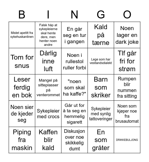 Sykehusbingo Card