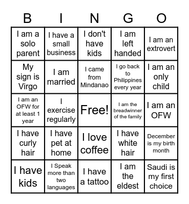 Human Bingo Card