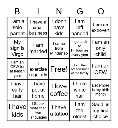 Human Bingo Card