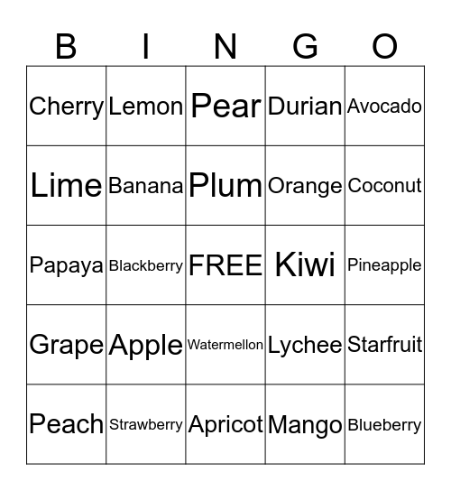 Fruits! Bingo Card