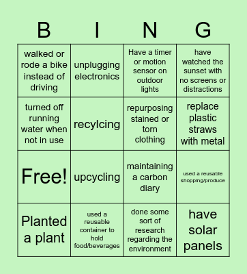 Nature Bingo Card