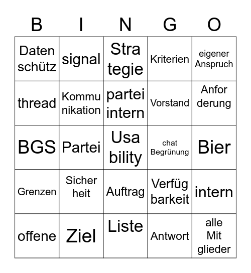 Digitales Feierabendbier Bingo Card