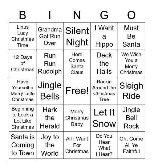 Christmas Singo Bingo Card