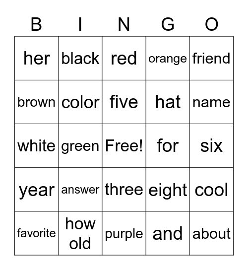 OD1 voc 1 Bingo Card