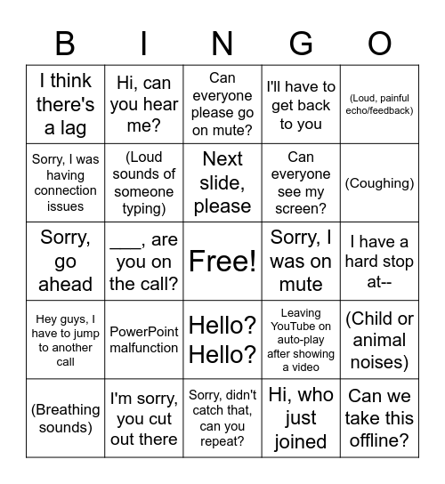 Online Meeting BINGO Card