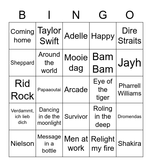 GMK Muziekbingo! Bingo Card