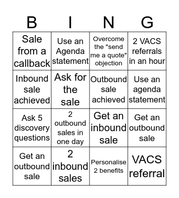 Sales Bingo Card