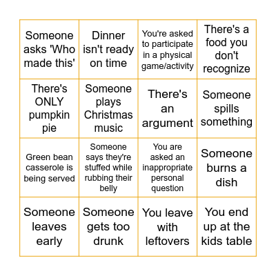 Thanksgiving Bingo Card