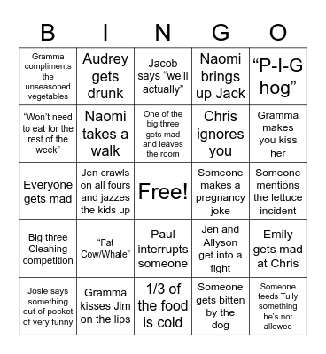 Benjamin Thanksgiving Bingo Card