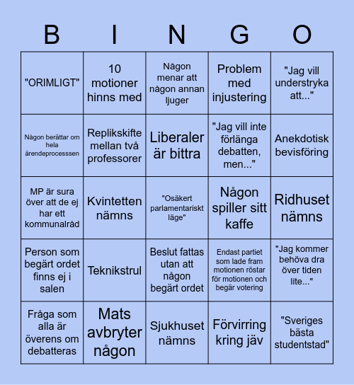 Kommunfullmäktige 24/11! Bingo Card