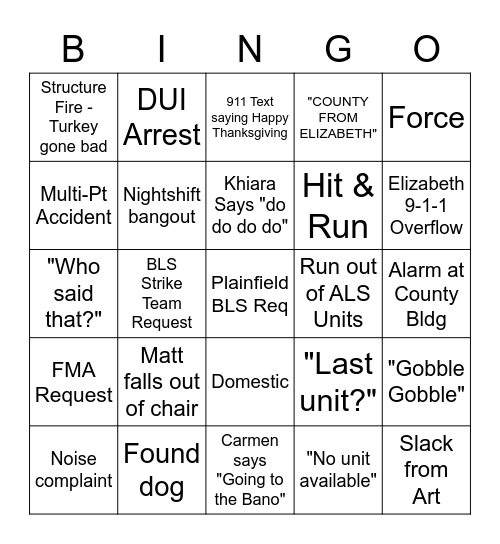 Thanksgiving Bingo Card