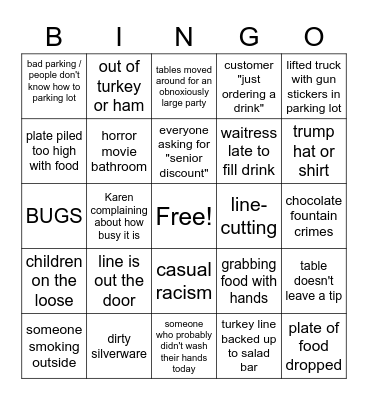 Thanksgiving at Golden Corral Bingo Card