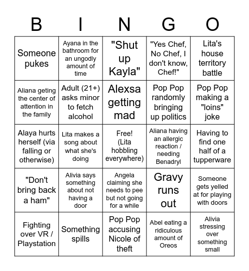 Ayala Bingo Card