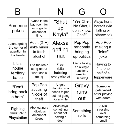 Ayala Bingo Card