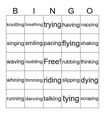 Adding -ing to Verbs Bingo Card