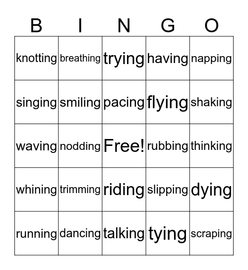 Adding -ing to Verbs Bingo Card