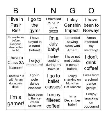 Table 17 @ JustAman Bingo Card