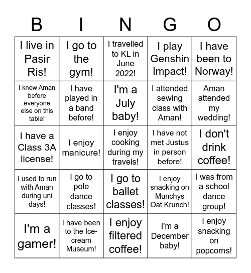 Table 17 @ JustAman Bingo Card