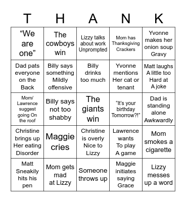 Thanksgiving Day Bingo Card