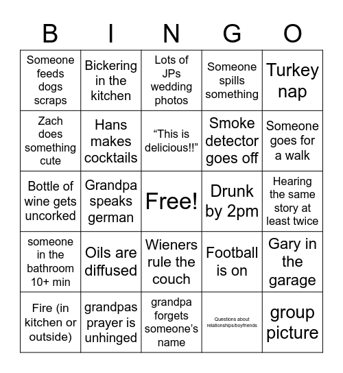 Family Bingo Card