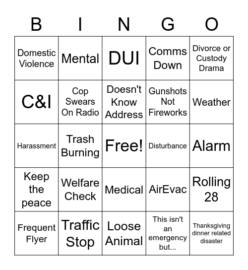 Dispatcher Bingo Card