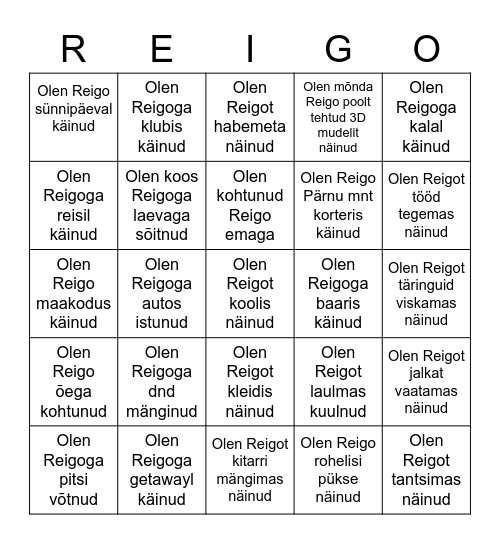 Reigo Bingo Card