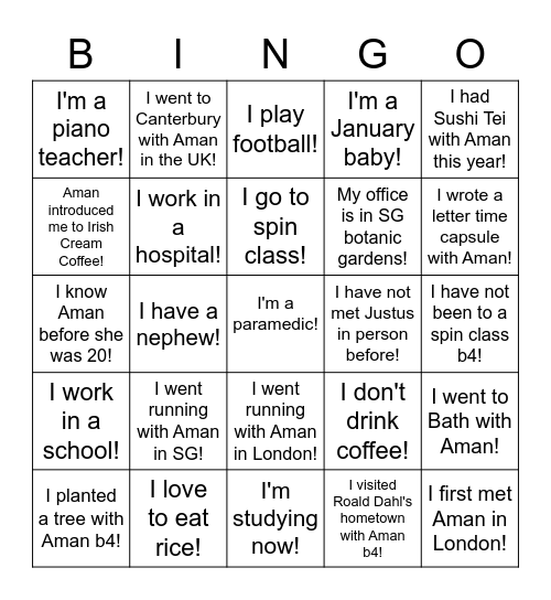 Table 27 @ JustAman Bingo Card