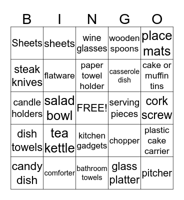 Alison's Wedding Shower Bingo Card